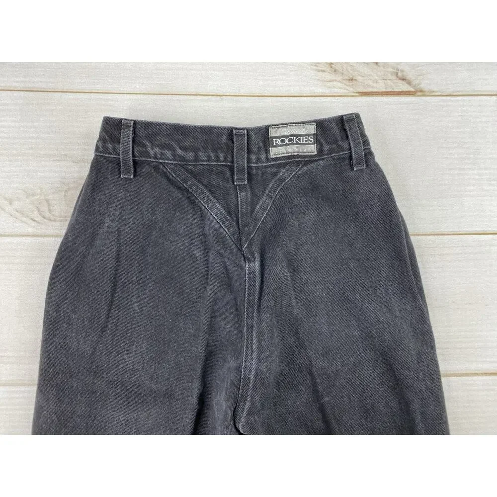 Vtg Rockies Jeans Womens 26/3 Black Rivets Bareback Riding High Rise Cowgirl 90s